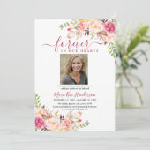 Blush Pink Boho Gedenkfeier Beerdigung Foto Einladung (Stehend Vorderseite)