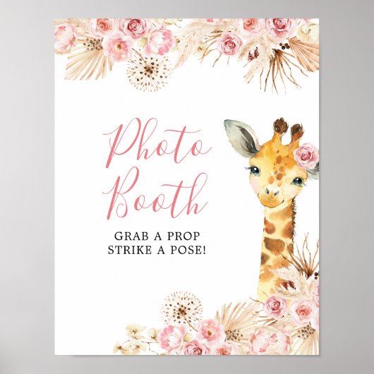 Blush Pink Boho Giraffe Baby Dusche Foto Stand Poster (Vorne)
