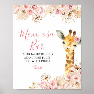 Blush Pink Boho Giraffe Baby Dusche Mama-osa Bar Poster