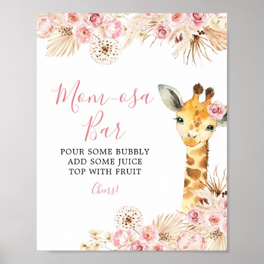 Blush Pink Boho Giraffe Baby Dusche Mama-osa Bar Poster (Vorne)