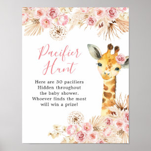 Blush Pink Boho Giraffe Baby Dusche Schnuller Jagd Poster
