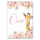 Blush Pink Boho Giraffe Baby Dusche Tischnummer (Vorderseite)
