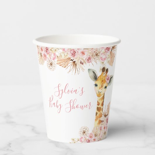Blush Pink Boho Giraffe Baby Shooting Paper Cup Pappbecher (Vorderseite)