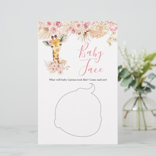 Blush Pink Boho Giraffe Baby Shower Baby Face (Stehend Vorderseite)
