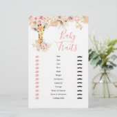 Blush Pink Boho Giraffe Baby Shower Baby Tracks (Stehend Vorderseite)