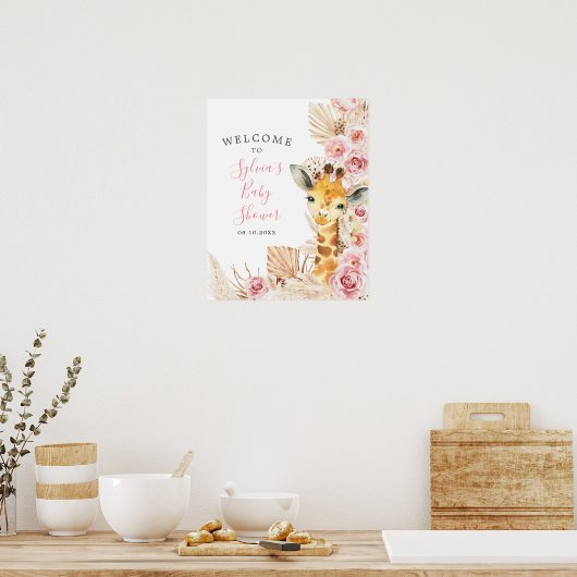 Blush Pink Boho Giraffe Babydusche Begrüßungszeich Poster (Küche)