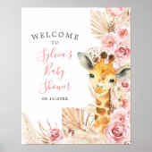 Blush Pink Boho Giraffe Babydusche Begrüßungszeich Poster (Vorne)