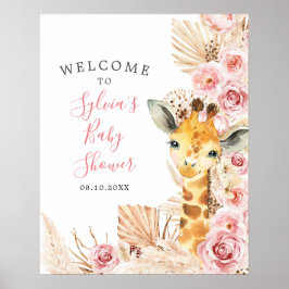 Blush Pink Boho Giraffe Babydusche Begrüßungszeich Poster