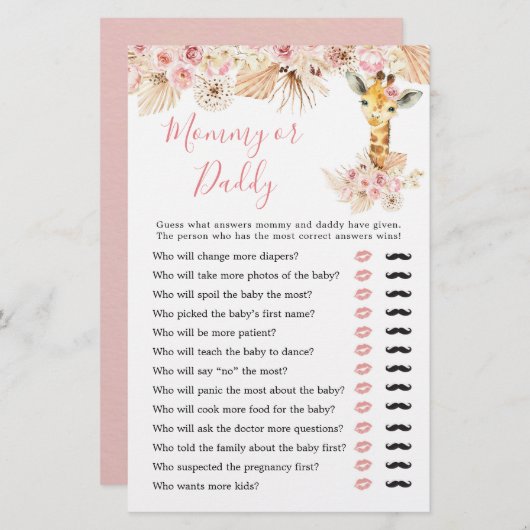 Blush Pink Boho Giraffe Babydusche Mommy oder Dadd (Vorne/Hinten)