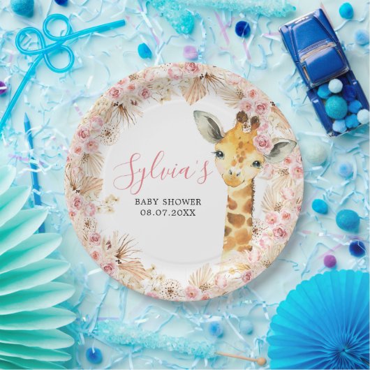 Blush Pink Boho Giraffe Babydusche Papierplatte Pappteller (Party)