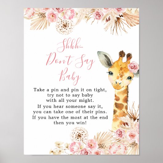 Blush Pink Boho Giraffe Babydusche Sage nicht Baby Poster (Vorne)