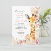 Blush Pink Boho Giraffe Girl Babydusche Einladung (Stehend Vorderseite)