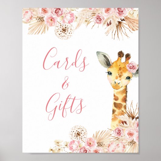 Blush Pink Boho Giraffe Kinderspielkarten und Gesc Poster (Vorne)