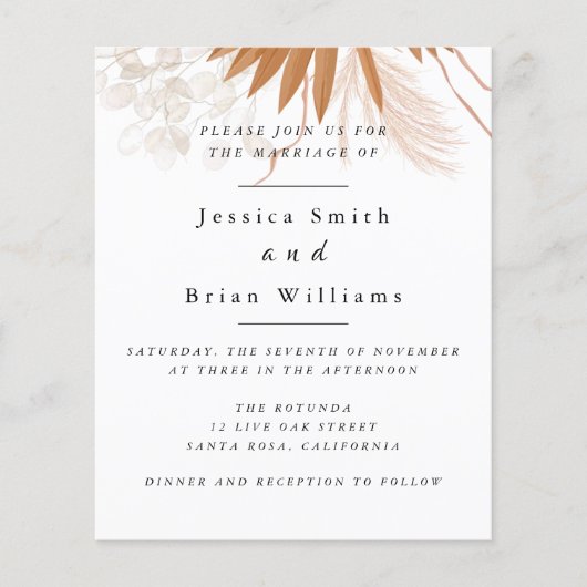 Blush Pink Boho Hochzeit Flyer (Vorne)