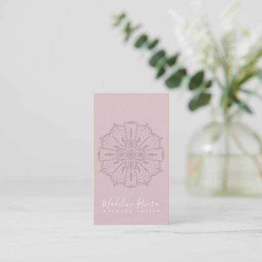 Blush Pink Boho Mandala Yoga Macrame Business Card Visitenkarte (Stehend Vorderseite)