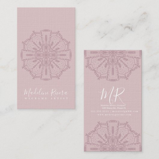Blush Pink Boho Mandala Yoga Macrame Business Card Visitenkarte (Vorne/Hinten)