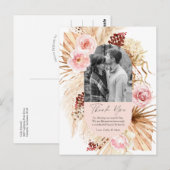 Blush Pink Boho Pampas Foto Hochzeit Vielen Dank Postkarte (Vorne/Hinten)