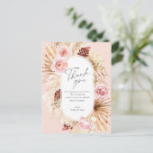Blush Pink Boho Pampas Grass Floral Wedding Danke Postkarte (Stehend Vorderseite)