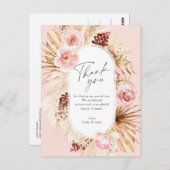 Blush Pink Boho Pampas Grass Floral Wedding Danke Postkarte (Vorne/Hinten)