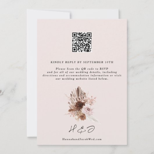 Blush Pink Boho Pampas Grass QR Code UAWG Wedding Einladung (Rückseite)