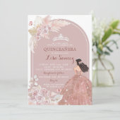Blush Pink Boho Pampas Grass Quinceañera Einladung (Stehend Vorderseite)