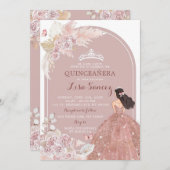 Blush Pink Boho Pampas Grass Quinceañera Einladung (Vorne/Hinten)