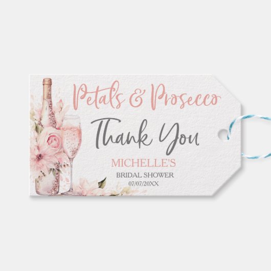 Blush Pink Boho Petals und Prosecco Floral Geschenkanhänger (Vorderseite (Horizontal))