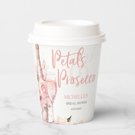 Blush Pink Boho Petals und Prosecco Floral Pappbecher (Vorderseite)