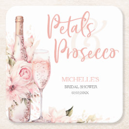 Blush Pink Boho Petals und Prosecco Floral Rechteckiger Pappuntersetzer