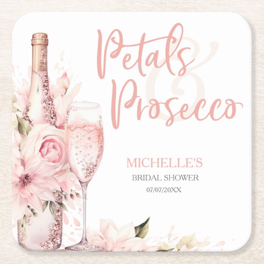 Blush Pink Boho Petals und Prosecco Floral Rechteckiger Pappuntersetzer (Vorderseite)