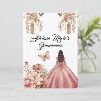 Blush Pink Boho Quinceanera Einladung