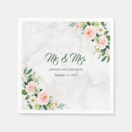 Blush Pink Boho Watercolor Hochzeit Mr. and Mrs. Serviette