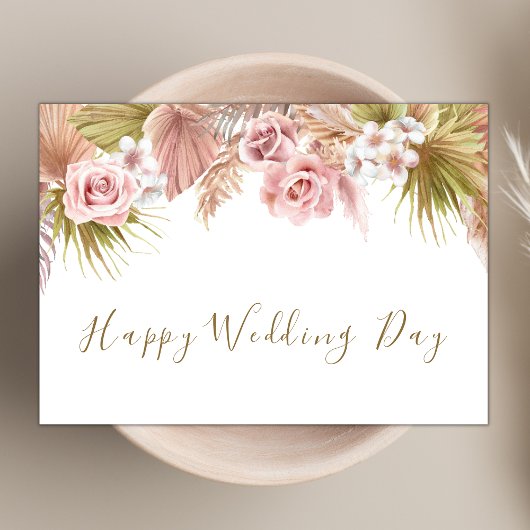Blush Pink Boho Wildblume Theme Happy Wedding Day Karte