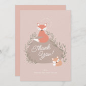 Blush Pink Boho Woodland Füchse Babydusche Flat Dankeskarte (Vorne/Hinten)