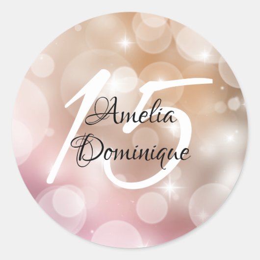 Blush Pink Bokeh Quinceanera Runder Aufkleber (Vorderseite)