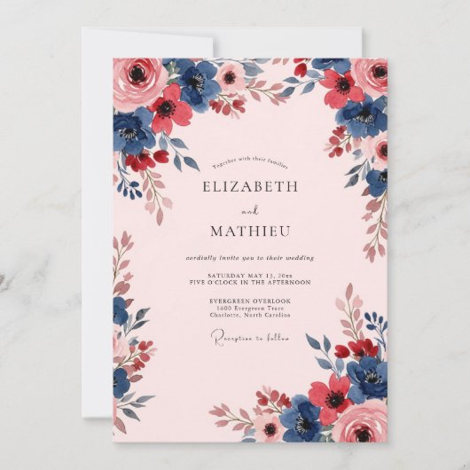 Blush Pink Bold Botanical Wedding Einladung (Vorderseite)