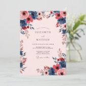 Blush Pink Bold Botanical Wedding Einladung (Stehend Vorderseite)