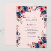 Blush Pink Bold Botanical Wedding Einladung (Vorne/Hinten)