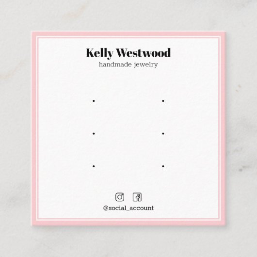 BLUSH PINK BORDER EARRING DISPLAY LOGO SOCIAL ICON QUADRATISCHE VISITENKARTE (Vorderseite)