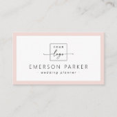 Blush pink border white modern minimalist add logo visitenkarte (Vorderseite)