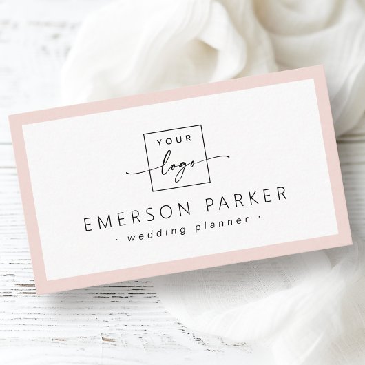 Blush pink border white modern minimalist add logo visitenkarte