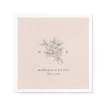 Blush Pink Botanical Monogram Elegante Hochzeit