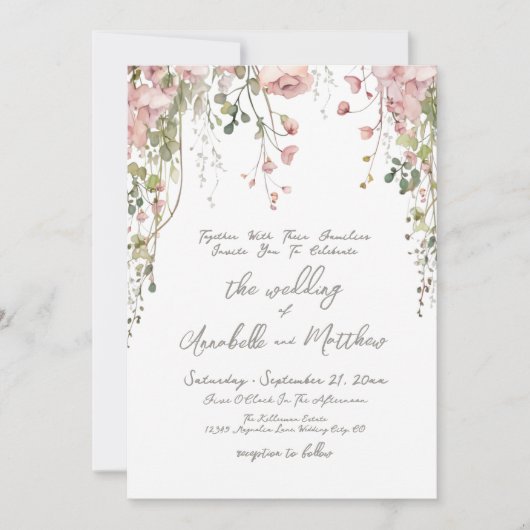 Blush Pink Botanical Watercolor Wildblume Hochzeit Einladung (Vorderseite)