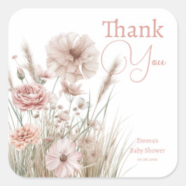 Blush Pink Botanical Wedding & Baby Shower Quadratischer Aufkleber