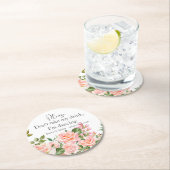 Blush Pink Botanical Wedding Script Runder Pappuntersetzer (Vor Ort)