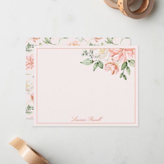 Blush Pink Botanisch Romantische Personalisiert Mitteilungskarte (Vorderseite/Rückseite Beispiel)
