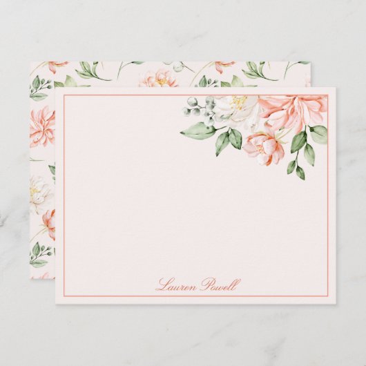 Blush Pink Botanisch Romantische Personalisiert Mitteilungskarte (Vorne/Hinten)