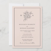 Blush Pink Botanische Blume Monogram Wedding Einladung (Vorderseite)