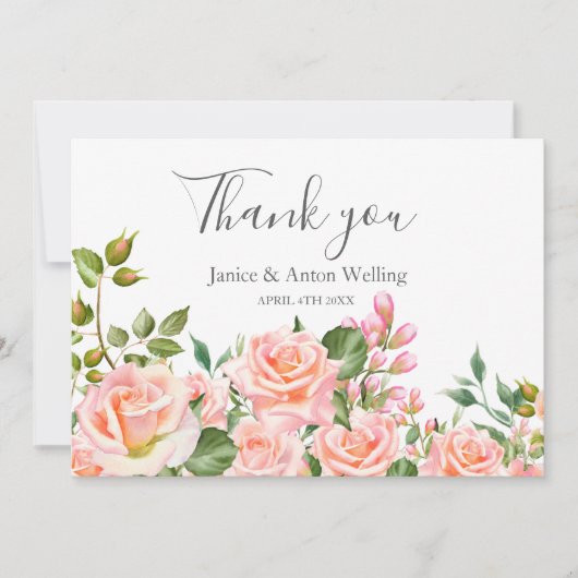 Blush Pink Botanische Hochzeit Danke (Vorderseite)