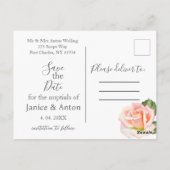 Blush Pink Botanische Hochzeit Speichern Sie das D Postkarte (Rückseite)
